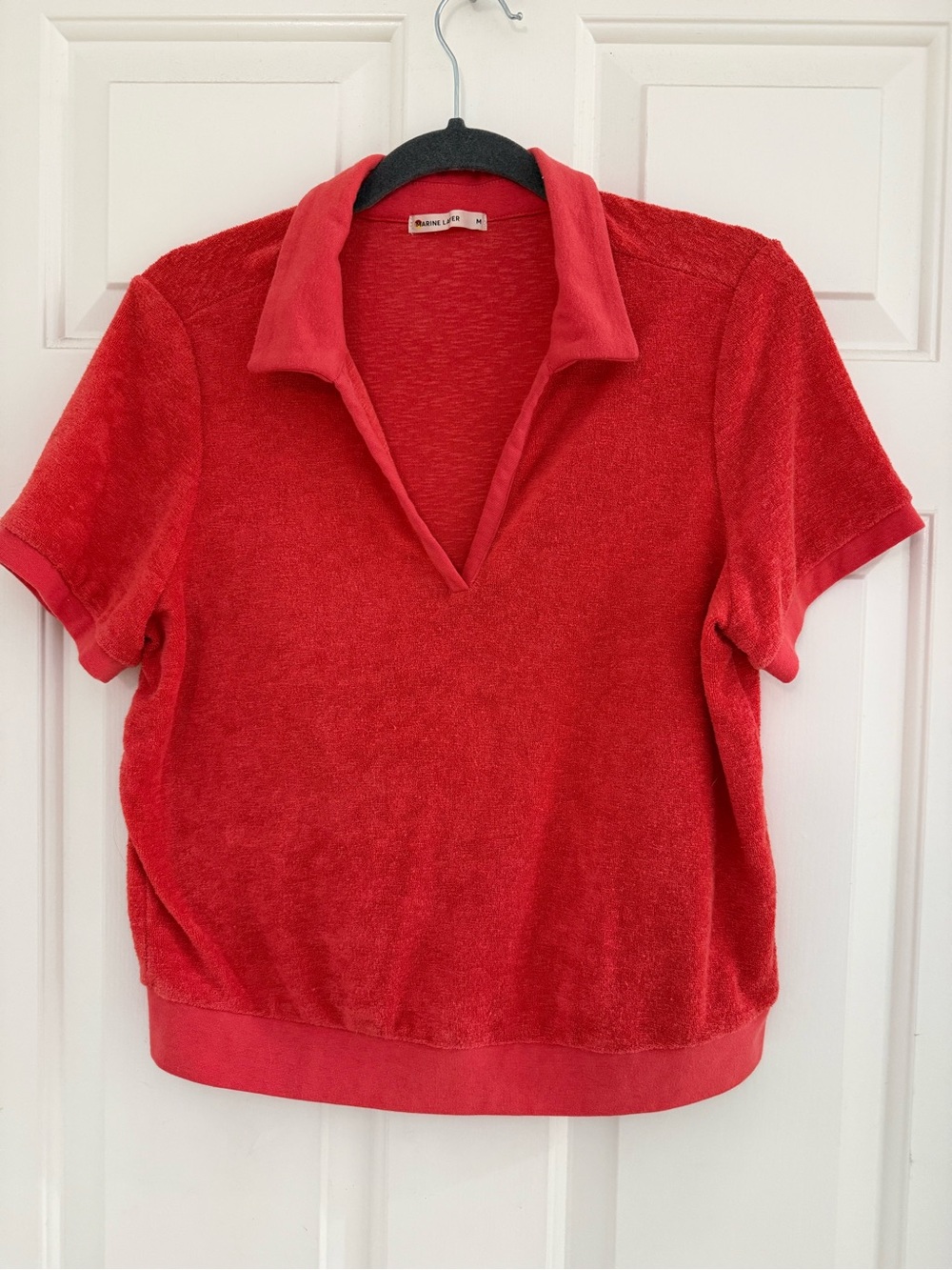 Marine Layer Womens Vintage Johnny Medium coral red Terry Cloth shirt